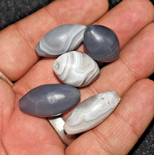 5 Big Ancient Central Asian & Tibetan Mix Agate Carnelian Stone Dzi Bead Lot picture