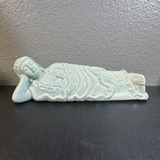 Vintage Reclining Buddha Statue Crackle Glazed 12 X3.5 Nice Piece picture