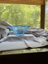 Vintage 1930-1936 Depression Glass Hat Bowl Blue Mayfair Open Rose picture