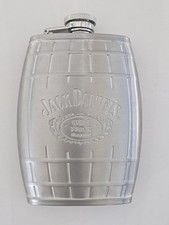 Jack Daniels Old No 7 Stainless Steel 6oz Barrel Shaped Hip Flask 2007 Silver picture