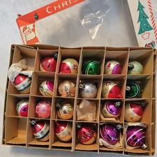 21 Boxed Vtg Mini Glass Poland Christmas Ornaments Mika Glitter Teardrop Round picture