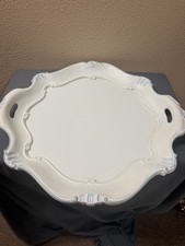 Discontinued Lenox Swedish Lodge Wood Round Tray Blue & White Vintage With Box picture