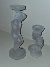 2 Vintage Walther & Sohne Nude Woman Romanesque Satin Glass Candle Holders 9