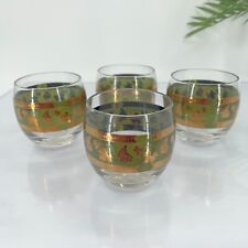 Cera Green Roly Poly Glass Golden Grapes Barware Glassware Set of 4 Mid Century picture