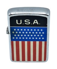 NOS Vintage My-Lite Korea USA Flag Flip Top LIghter Patriotic Chrome picture