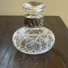 Vtg Atlantis Ornate Cut Crystal Sterling Silver Mounted Perfume Bottle Signed 4