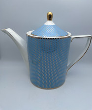Grace's Teaware Tea Coffee Pot & Lid Blue Gold Dots Large Discontinued Rare C86 picture