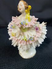 Dresden Art Germany Figurine Woman Ballerina Dance Pink & White Lace Dress picture
