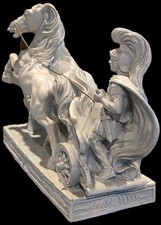 -VTG 2 Horse Chariot With Roman Soldier Figurine Resin Sculpture picture