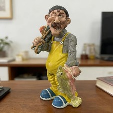 Seaside Fisherman Statue Resin Ornament with Fishing Gear Nautical Decor picture