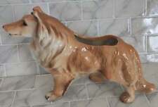 Vintage Brown/Cream Collie Dog Ceramic Planter Figure 13