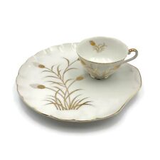 Lefton China Hand Painted Clam Shell Wheat Pattern Snack Plate And Tea Cup picture