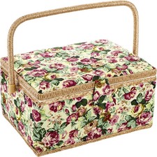 ZOOFOX Large Sewing Basket, Vintage Wooden Sewing Box with Removable Tray, Rose  picture