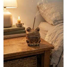 VTG Ceramic Frog Incense Burner Candle Holder Speckled Brown Studio Pottery picture