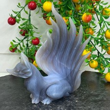 1.44LB Natural Agate Geode Hand Carved Nine-tailed Fox Quartz Crystal Decor picture