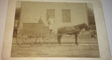 Rare Antique Occupational Horse Wagon Man & Son Victorian American Cabinet Photo picture