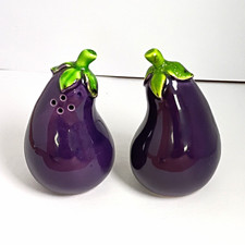 • Vintage Mid Century Ceramic Purple Eggplant Salt & Pepper Shakers set picture