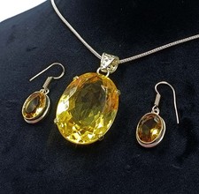 121 Ct Natural Yellow Sapphire Pendent Earring Set 925 Silver Oval Cut Gems 6OHI picture