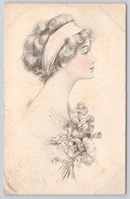 Art Nouveau Lady Profile Postcard Schlesinger Bros  Signed A. Toniolo 1911 IL picture