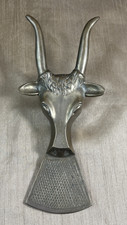Vtg Solid Brass Steer Head Boot Jack with Long Horns & Textured Foot Plate Decor picture