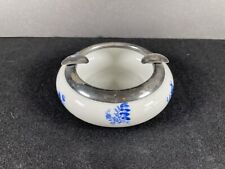 Vintage Thomas Germany Ashtray White With Blue Florals Silver Color Rim picture