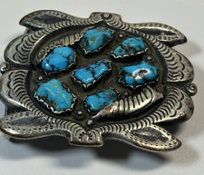 Vintage Sterling Silver Navajo Turquoise Belt Buckle picture