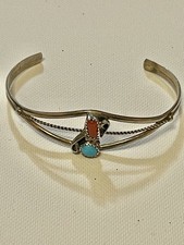 Vtg Sterling  Native American Navajo Turquoise  Cuff Bracelet Sz 6 -6.25” picture