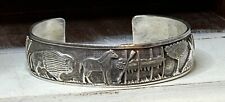 Native American Sterling Silver Story Cuff Bracelet Navajo Teepee Buffalo Horse picture