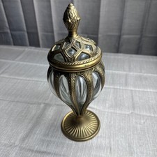 VTG Baroque Brass & Hand Blown Bubble Glass Lidded Dome Caged Apothecary Jar picture