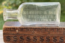 ANTIQUE MARSHALLTOWN IOWA DRUGGIST PHARMACY MED BOTTLE MCBRIDE & WILL 3.5” 1890s picture