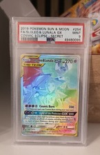 254/236 Solgaleo and Lunala Tag Team GX Rainbow Secret Rare Cosmic Eclipse PSA 9 picture