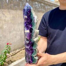 3.5lb Natural Rainbow Fluorite Obelisk Quartz Crystal Wand Tower Point Healing. picture