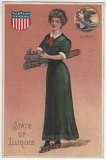 1908 State Girl from Illinois Holds Railroad Train - Patriotic Glamour Girl picture