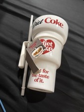 Vtg Diet Coke Plastic Travel Mug Snack Bowl Top Cup Heart Logo + Straw Whirley picture
