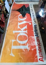 Vintage American Airlines Tokyo Banner Sign Advertising Daily Service 10x4 1991 picture
