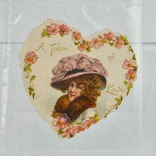 Vintage A Token of Love Valentine's Day Card Heart Shaped Floral picture