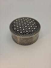 Vintage Round metal lined Trinket box with diamanté on lid  picture