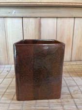 Square Planter Or Vase In A Mottled Red-Brown Shiny Glaze - 7ish”x7”x9” picture