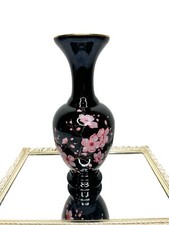 Opalina Florentina - large black glass vase decorated with flowers - Italy, 1970 picture