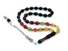 Handcrafted Tasbih 925K silver tassel pressed amber bakelite faturan 505018 picture
