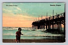 Seaside OR-Oregon, No Clams Today, Beach, Antique, Vintage c1914 Postcard picture