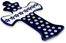 Polish Pottery Cross Floral Peacock Pattern Zaklady Boleslawiec picture
