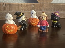 Vintage Russ Berrie Halloween Mini Figurines Lot 5 Ghost Witch Cat Scarecrow picture