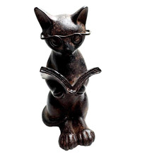 Vintage Resin Cat Reading Book Figurine with Glasses Bookshelf Decor Gift picture