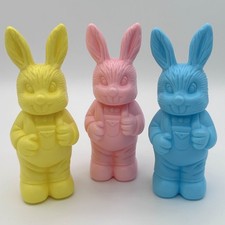 Vintage 90s Easter Decor Bunny Pastel 6 Inch Lot of 3 Pink Yellow Blue Rabbit picture