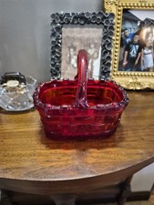 Vintage Older Ruby Amberina Basket with Applied Handles UV Reactive Glass picture