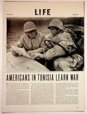 1943 LIFE Magazine Spread WWII Tunisia Americans Learn War Map Coffin Corner picture
