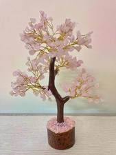 Elegant Rose Quartz Pink Crystal Tree Decor, Handcrafted Wire Blossom Bonsai picture