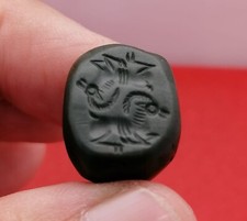 Roman old jade intaglio seal stone double side engraving bead picture
