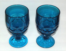Vint Set of 2 Viking Blue Glass Georgian Honeycomb Footed Iced Tea 6